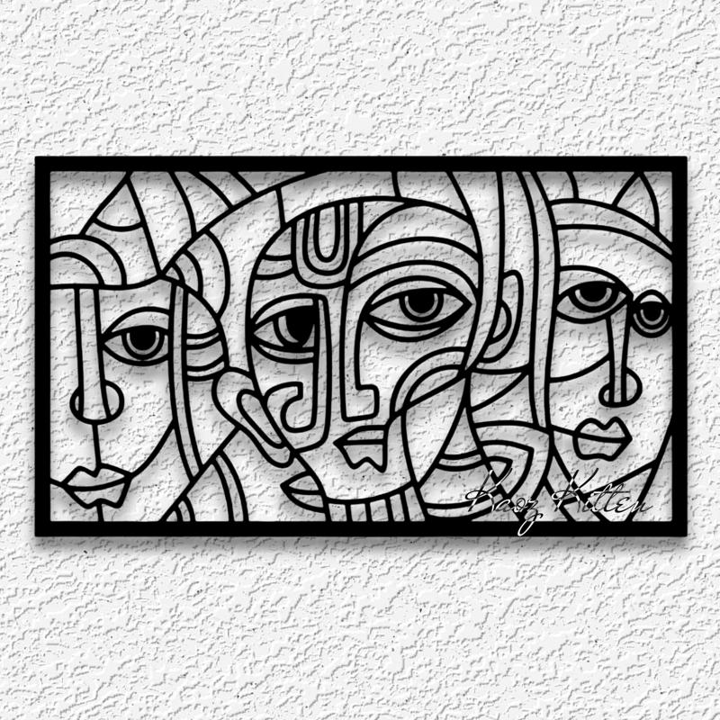 framed art deco faces wall art modern cubism home decor