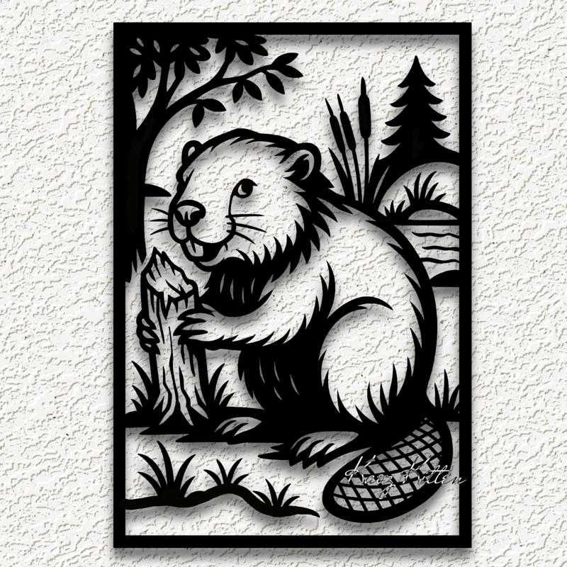 framed beaver wall art mountain wildlife home decor
