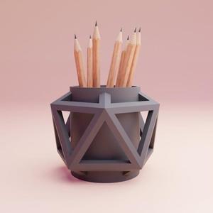 3D Printable Icosahedron Pencil Holder Geometric Desk Organizer