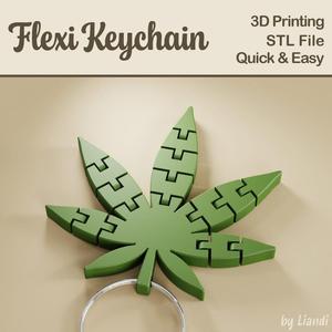 Flexi Cannabis Leaf STL Keychain – 3D Print File, Flexible Fidget Keyring Bag Charm, Articulated, Digital Download for Commercial Use