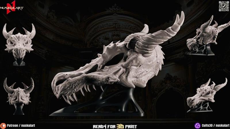 Dragon Skull Decor with Holder 3D Printing Stl