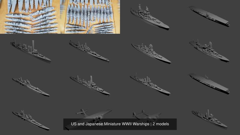 US and Japanese Miniature WWII Warships 3D Model Collection