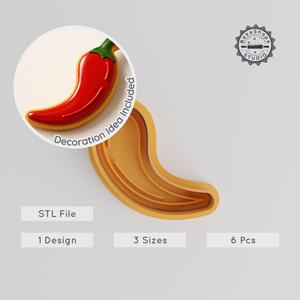 Chili Pepper Shape Cutter & Stamp Set, Perfect for Cookies & Fondant, Small Medium Large, 6 Pieces PRODUCT_1045