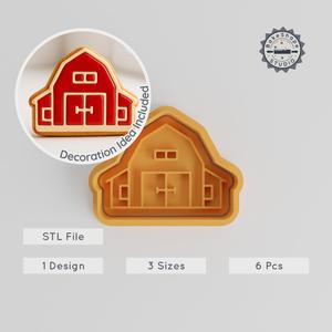 Barn Shape Cutter & Stamp Set, Cookie & Fondant Tools, Small Medium Large Sizes, Rural Farmhouse Design, 3D Print STL PRODUCT_2852