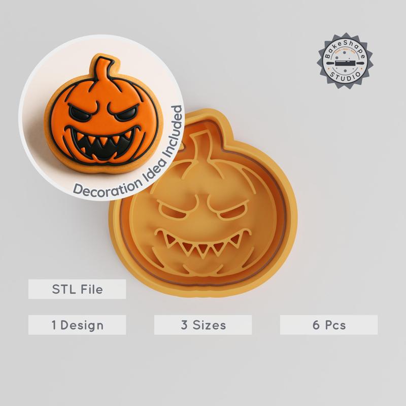 Evil Pumpkin Shape Cutter & Stamp Set, Scary Halloween Designs, Great for Cookies & Fondant, 3 Sizes, Spooky Holiday Baking PRODUCT_970