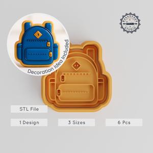 School Bag Cutter & Stamp Set, Cookie & Fondant Decor Tools, 3 Sizes, 6 Pieces PRODUCT_2695
