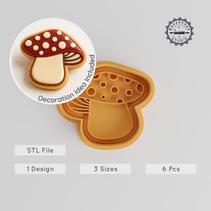 Mushroom Shape Cutter & Stamp, Cookie & Fondant Tool, Nature Fungus Design, S/M/L Sizes, 6-Piece Set PRODUCT_1004