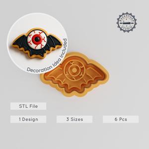 Bat Eyeball Cookie Cutter & Stamp Set, Spooky Halloween Eye Design, Fondant Decor, 3 Sizes S/M/L, 6 Pieces Bundle PRODUCT_802