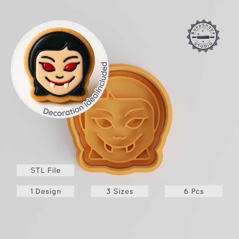 Vampire Girl Cookie Cutter & Stamp Set, 6 Piece Spooky Design, Perfect for Halloween Treats, Fondant & Cookies, 3 Sizes PRODUCT_959