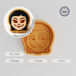 Vampire Girl Cookie Cutter & Stamp Set, 6 Piece Spooky Design, Perfect for Halloween Treats, Fondant & Cookies, 3 Sizes PRODUCT_959