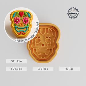 Skull Emblem Cookie Cutter & Stamp Set, Day of the Dead Calavera, Festive Bones, S/M/L Sizes, 6-Piece 3D Printable STL PRODUCT_950