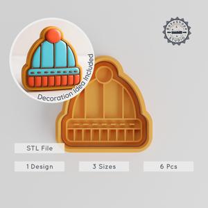Beanie Cookie Cutter & Stamp Set, Travel & Winter Accessories, 3 Sizes, Perfect for Baking & Fondant PRODUCT_1951