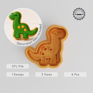 Dinosaur Shape Cutter & Stamp Set, Brontosaurus Design, Cookie & Fondant Tool, 6-Piece, S/M/L Sizes PRODUCT_47