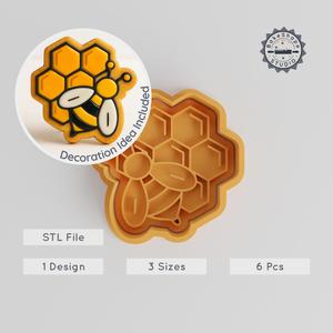 Beehive Shape Cutter & Stamp, Cookie & Fondant Tool Set, Honeycomb Design, 3 Sizes S M L, 6-Piece Collection PRODUCT_312