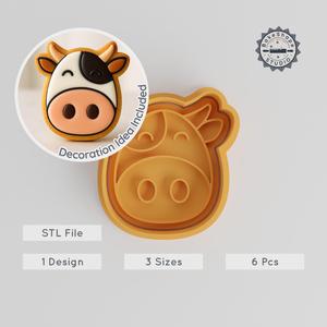 Cow Shape Cutter & Stamp Set, Animal Cookie & Fondant, Dairy & Farm Themes, 3 Sizes, 6 Pieces PRODUCT_91