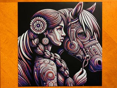Native American Girl Leading a Horse - Hueforge