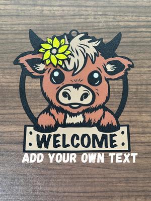 Highland Cow Customizable Text Door Sign or Wall Art With Optional Flower