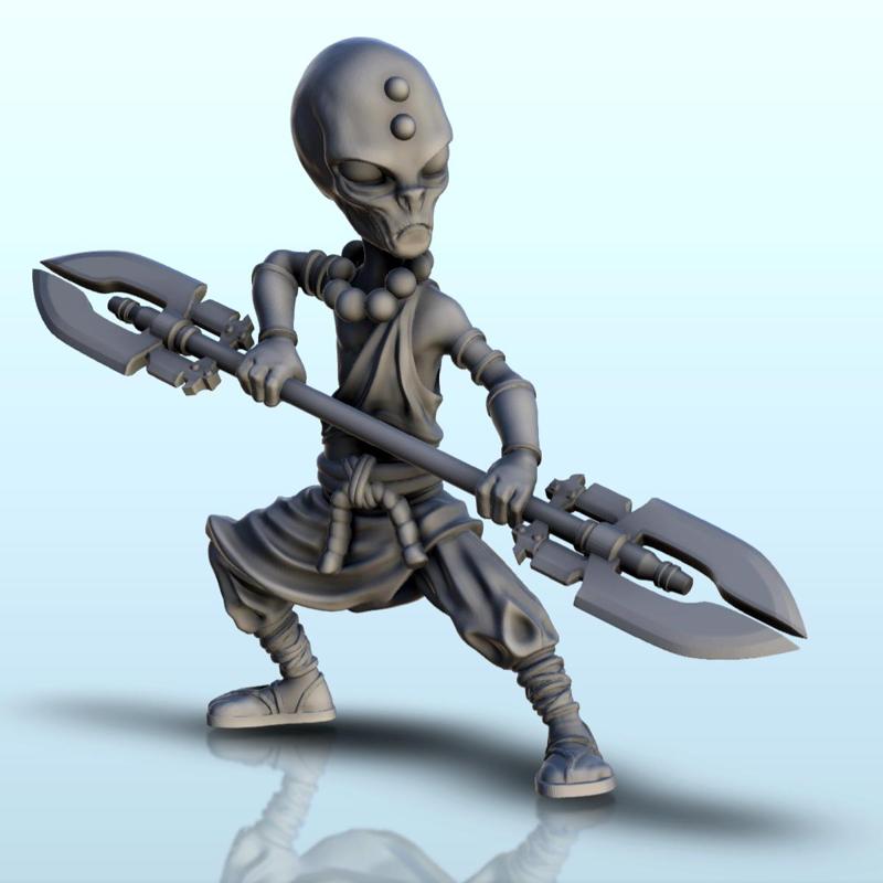 Alien master with double sword and face badges (14) (+ pre-supported version & rounded base) - SF Warhordes ET extraterrest Confrontation
