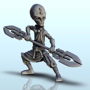 Alien master with double sword and face badges (14) (+ pre-supported version & rounded base) - SF Warhordes ET extraterrest Confrontation