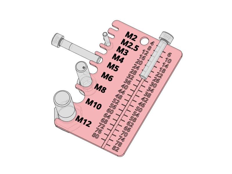 Screw measuring tool - card size, pocket version. M2-M12 0-82 mm