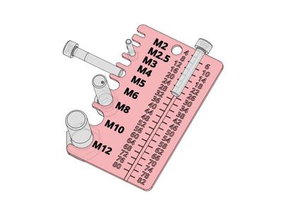 Screw measuring tool - card size, pocket version. M2-M12 0-82 mm