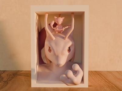 Mewtwo and Mew book nook