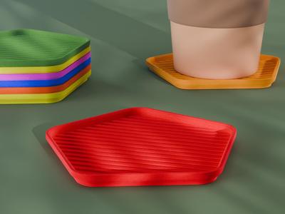 Stackable Striped Pentagon Coaster Set 3D Print STL File | 3 Sizes 
