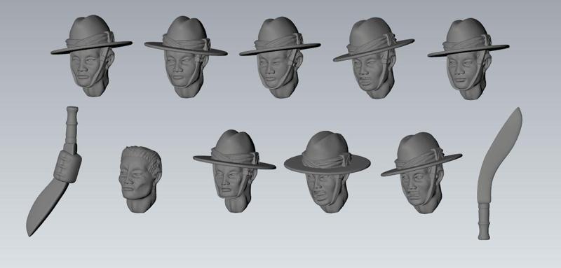 28mm Gurkha heads set
