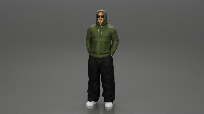 2 Gangster homie in hoodie standing with hands in pockets