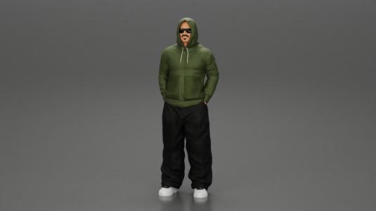 2 Gangster homie in hoodie standing with hands in pockets