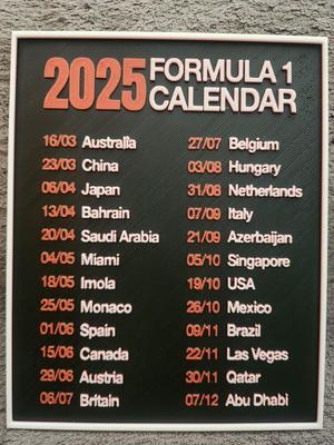 Calendar F1 2025 - HueForge