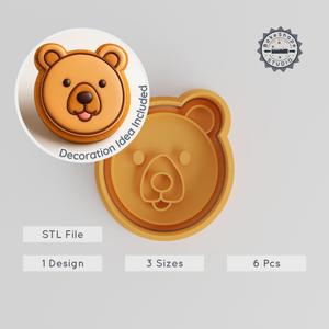 Bear Shape Cutter & Stamp, Cookie & Fondant 3-Size Set, Wildlife Animal Head Design PRODUCT_2143