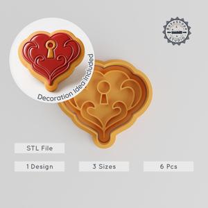 Locked Heart Shape Cutter & Stamp Set, Perfect for Cookies & Fondant, Day of the Dead Theme, 6-Piece Bundle, Sizes S/M/L PRODUCT_952