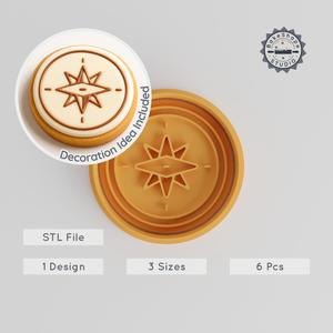 Compass Shape Cutter & Stamp, Cookie & Fondant Tool Set, 3 Sizes, 6 Piece Exploration Collection PRODUCT_1097