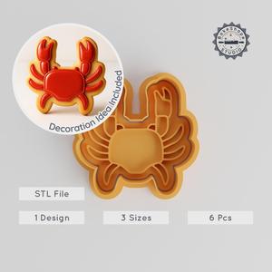 Crab Shape Cutter & Stamp Set, Cookie & Fondant Tool, 3 Sizes, Animal Sea Life Design PRODUCT_1098