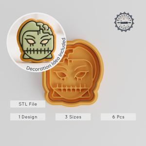 Zombie Girl Shape Cutter & Stamp, Halloween Cookie & Fondant Tool Set, Spooky Girl Design, 3 Sizes, 6 Pieces PRODUCT_925