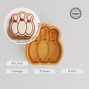 Bowling Cookie Cutter & Stamp Set, Perfect for Fondant, Sports Game Design, 3 Sizes, 6-Piece Collection PRODUCT_614