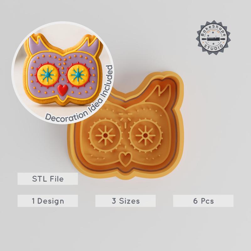 Owl Cookie Cutter & Stamp Set, Day of the Owl, Mexican Style, Sizes S/M/L, Perfect for Cookies & Fondant PRODUCT_931