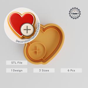 Heart Shape Cutter & Stamp, Add to Heart, Cookie & Fondant, Set of 6, S/M/L Sizes PRODUCT_183