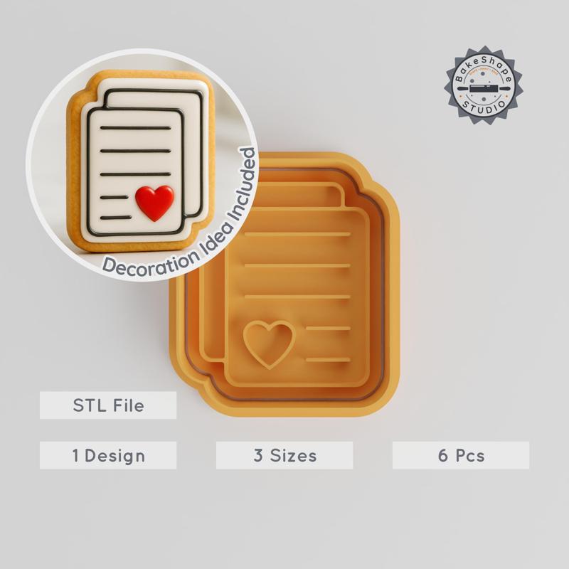 Love Letter Cookie Cutter & Stamp Set, Heart Note Valentine, 6 Pieces, Perfect for Fondant, Sizes S/M/L PRODUCT_236