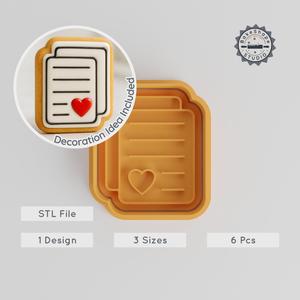 Love Letter Cookie Cutter & Stamp Set, Heart Note Valentine, 6 Pieces, Perfect for Fondant, Sizes S/M/L PRODUCT_236