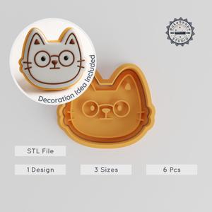 Nerd Shape Cutter & Stamp for Cookies & Fondant, 3 Sizes, 6-Piece Set, Student & Genius Design PRODUCT_854