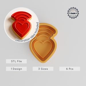 Heart Shape Cutter & Stamp Set, Cookie & Fondant Designs, S/M/L Sizes, 6-Piece Romantic Baking Tool PRODUCT_224