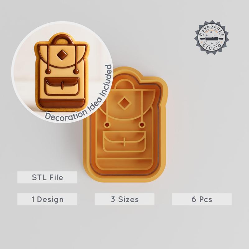 Backpack Shape Cutter & Stamp, Travel Adventure Cookie & Fondant Kit, 3 Sizes S/M/L, 6 Pieces PRODUCT_1950