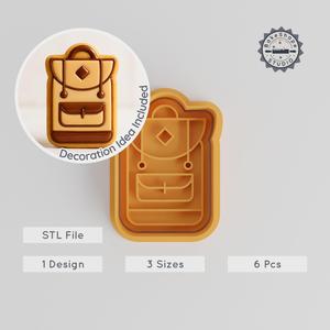 Backpack Shape Cutter & Stamp, Travel Adventure Cookie & Fondant Kit, 3 Sizes S/M/L, 6 Pieces PRODUCT_1950