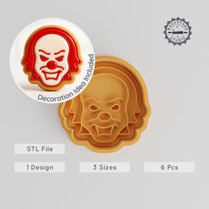 Scary Clown Cookie Cutter & Stamp Set, 6-Piece, Halloween Horror Design, S/M/L Sizes, Perfect for Fondant & Baked Goods PRODUCT_972