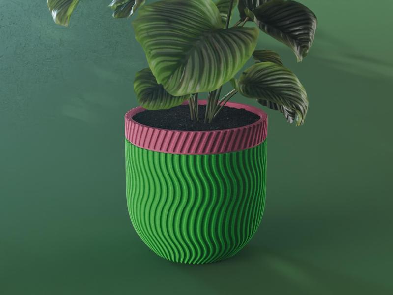 Kaze Planter Pot, Striped Sine | Small, Medium, Large | Self Watering and Drip Tray 