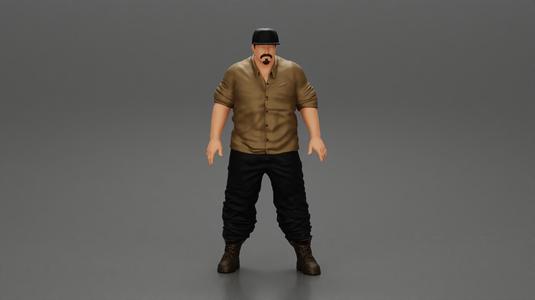 Big strong gangster homie in cap and shirt standing
