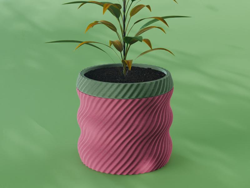 Hana Planter Pot, Wavy Diagonal | Small, Medium, Large | Self Watering and Drip Tray 