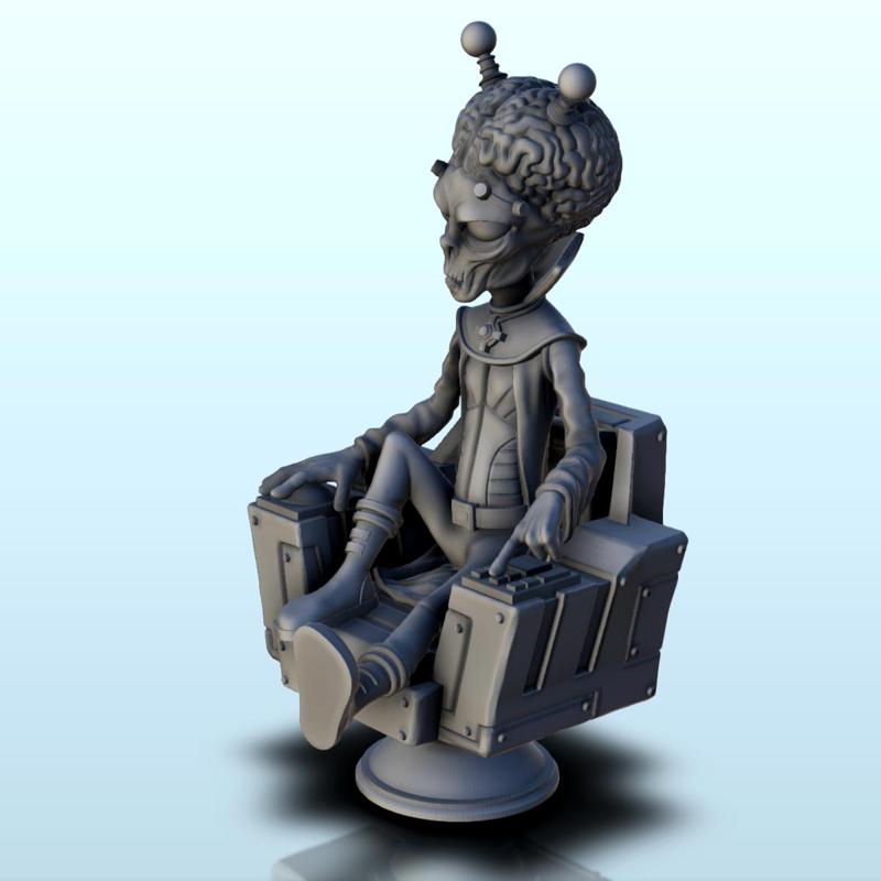 Alien scientist with cranial antennas and high-tech chair (2) (+ pre-supported version & rounded base) - SF Warhordes ET extraterrest Confrontation